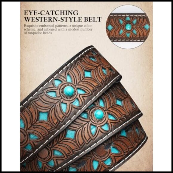 Western Belt Vintage Cowgirl Cowboy Country Style Carved Buckle PU Leather main image 6